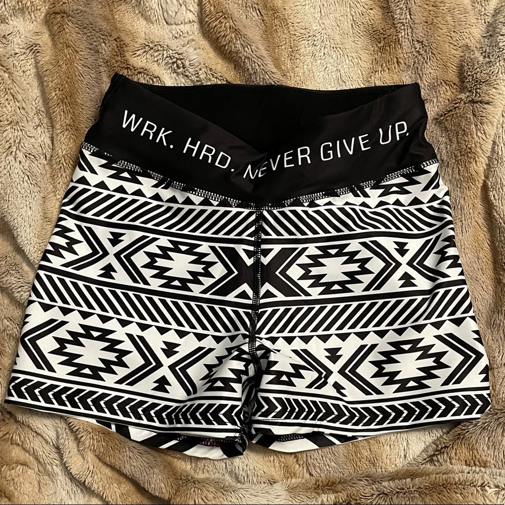 NEW Black & White Aztec Print Love Fitness Shorts